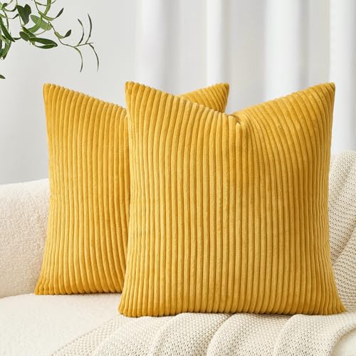 Topfinel Fundas Cojines 60x60 Amarillo de Pana para Decoracion Hogar Moderno Salon, Funda Cojin para...