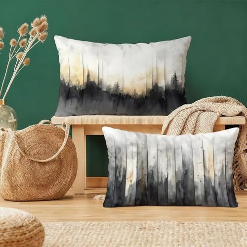 Funda Almohada 25x45cm ,Gris Funda Cojin Rectangular Pack 2,Fundas Almohadas Negro Patr&oacute;n Doble...