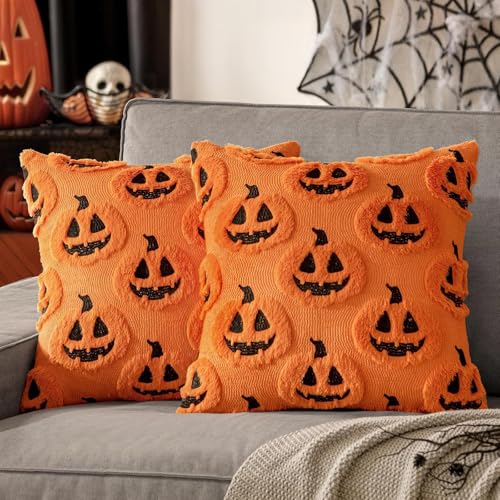 Funda de coj&iacute;n de Halloween de 45 x 45 cm, dise&ntilde;o de calabaza, monstruo de calabaza, linternas,...