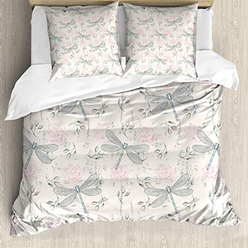 ABAKUHAUS Juego De Fundas N&oacute;rdicas Shabby Chic para Camas Dobles, Lib&eacute;lula Vintage, Al&eacute;rgicos a...