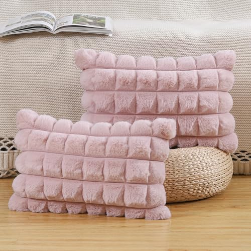 Madizz Juego de 2 A Cuadros Fundas de Cojines de Lana Sintética de Cómoda Fundas Moderno Cojín de...