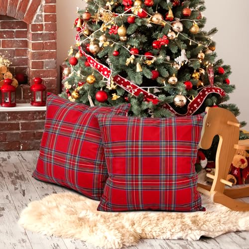 PEUTIER 2 Uds Fundas de Almohada Navide&ntilde;as, Felpa Corta Fundas de Almohada a Cuadros Estilo...