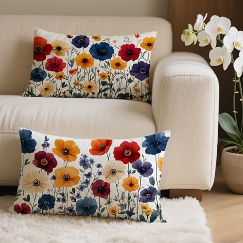 Funda Cojin 25x45 cm Juego 2, Fundas Cojines Exterior Jardin Color, Impermeable Lino Fundas de...