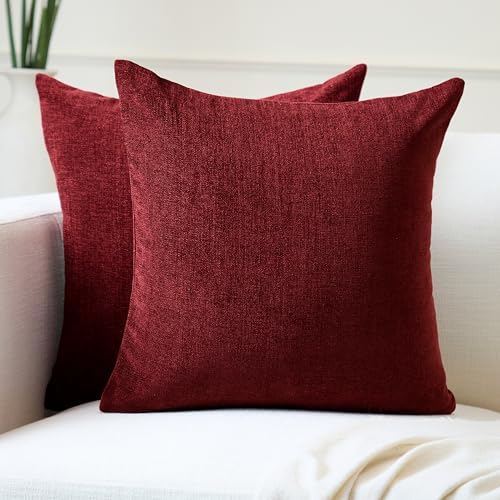 Encasa XO Fundas de Coj&iacute;n de Chenilla Juego de 2 | Granate - (16'x16') (40x40 cm) | Fundas...