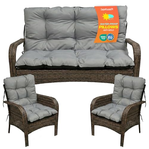 SuperKissen24. Coj&iacute;n para Banco Exterior 120x50x60 + 2X 48x96 cm Asiento C&oacute;modo e Impermeable para...
