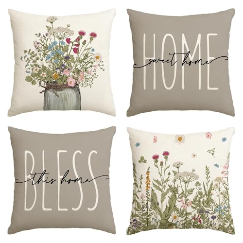 Artoid Mode Juego de 4 fundas de coj&iacute;n con dise&ntilde;o de flores silvestres con hierbas antiguas, 45 x...