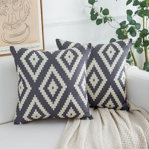 Funda de Coj&iacute;n Gris Boho Fundas Cojines 40x40 cm Lino Fundas de Almohada para Cojines Geometr&iacute;a...