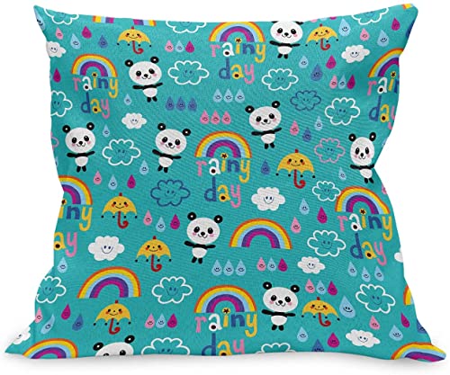 KEROTA Panda - Funda de coj&iacute;n para coj&iacute;n con dise&ntilde;o de panda, dise&ntilde;o de gotas de agua y osos de...