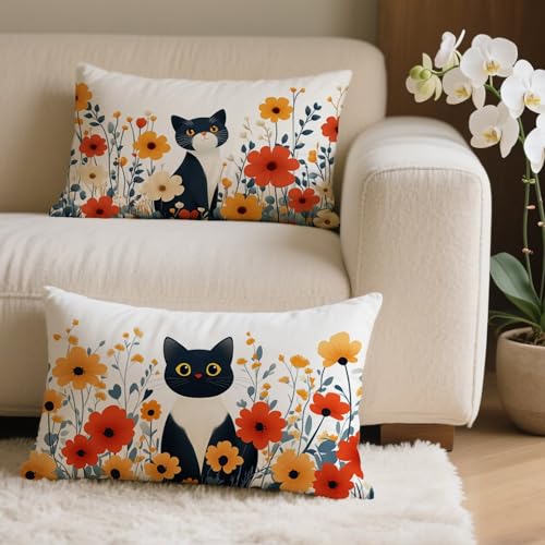 Cojines Exterior Jardin Animal Funda Cojin 25x45 cm, Fundas Cojines Gato Fundas de Almohada de Cama...