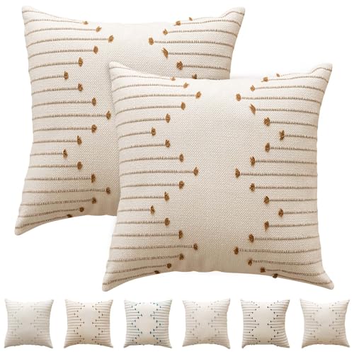 Luxvara Juego de 2 Fundas de Almohada Decorativas Bordadas, Fundas de Almohada Cuadradas de Granja...