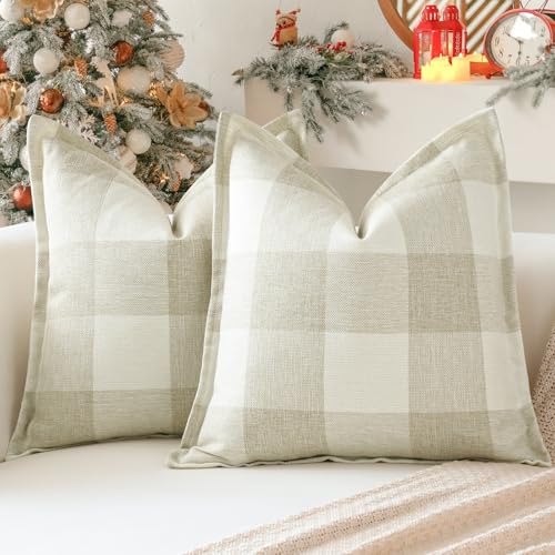Sungeek - Juego de 2 fundas de coj&iacute;n decorativas de cuadros escoceses de lino con tart&aacute;n...
