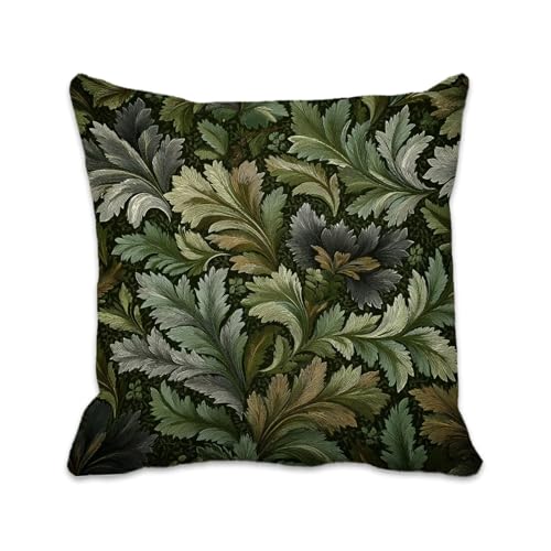Funda Cojin 25x25 cm Verde Funda Almohada Lino Impresi&oacute;n a Doble Cara Hoja Protector Almohadas con...