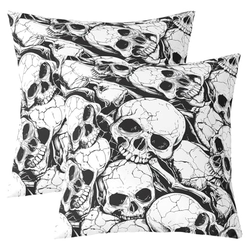 Loussiesd Juego de 2 fundas de coj&iacute;n de calavera g&oacute;tica de 50 x 50 cm, para sof&aacute;, cama, silla,...
