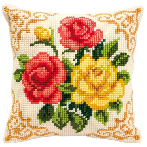 Vervaco Punto De Cruz Kit Cojin Decorativo Flores Manualidades Adultos Decoracion Bordar Kit...