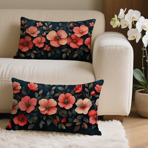 Cojines Exterior Jardin Rojo Funda Cojin 25x45 cm, Fundas Cojines Flor Fundas de Almohada de Cama...