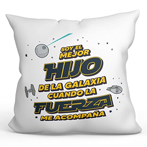 MUGFFINS Coj&iacute;n 40x40 cm para Hijo Relleno Inclu&iacute;do - En Espa&ntilde;ol - Mejor Familia Galaxia Cuando...
