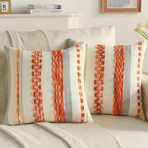 Ystyle Juego de 2 Boho Funda Cojin 50x50, Fundas Cojines Decorativa con Rayas y Textura Tufted...