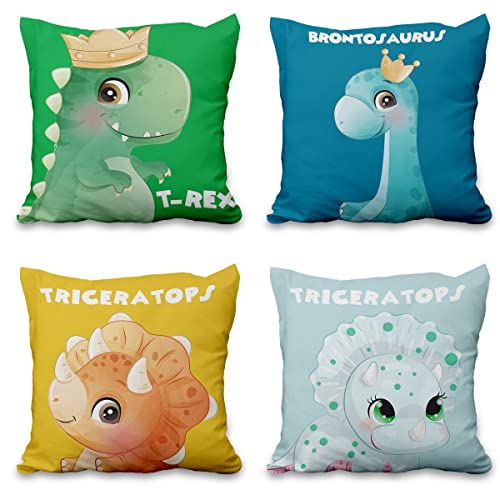 Aoihrraan 41x41cm Juego de 4 Lindo Dinosaurio Fundas De Coj&iacute;n Dibujos Animados Peque&ntilde;o Dinosaurio...