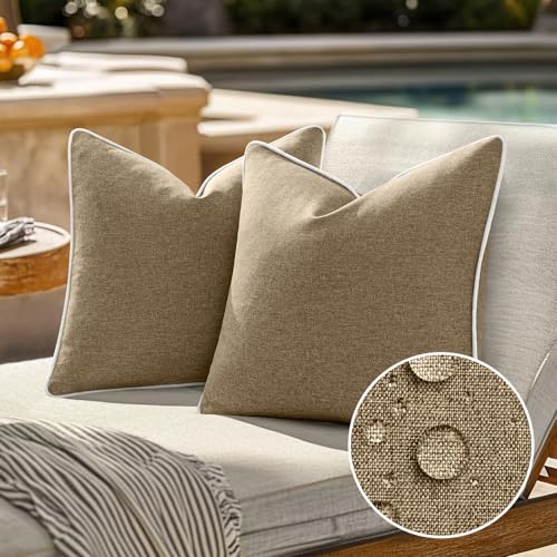 EMEMA Funda de coj&iacute;n impermeable para exteriores, juego de 2 fundas de coj&iacute;n decorativas, fundas...