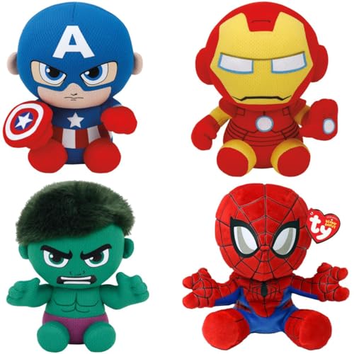 Ty Marvel Surtido de 4 superh&eacute;roes, Spiderman, Iron Man, Hulk, Capit&aacute;n Am&eacute;rica, Todos Tus h&eacute;roes...