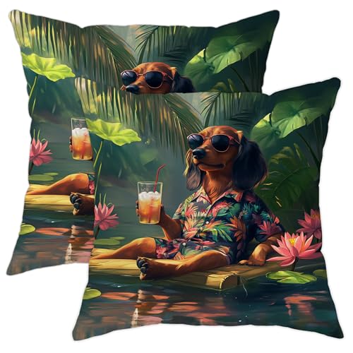 Juego de 2 fundas de almohada de perro tropical, bonitas fundas de almohada de verano con dise&ntilde;o de...