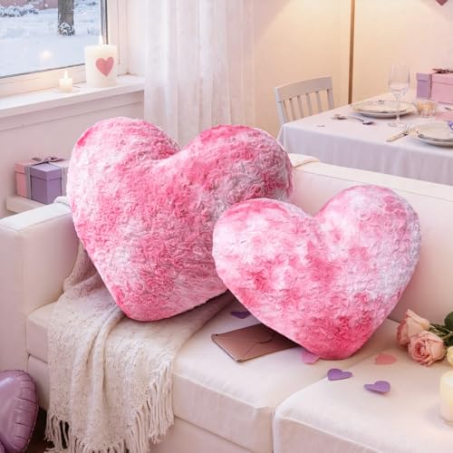 Lanpn Juego de 2 Piezas Cojin Corazon, Rosa Cojines Peluche Corazon, Almohada en Forma de Coraz&oacute;n...