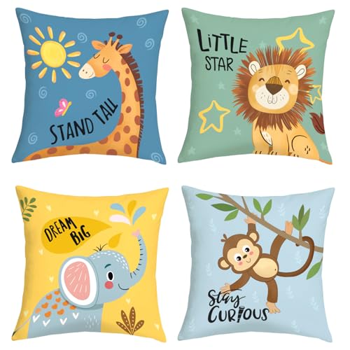 Joymaison Fundas Cojines 45x45 Juego de 4 Funda de Almohada Animales Infantiles Cojines Fundas...