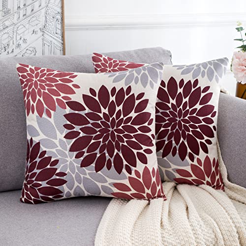 HomeStilez 2 Piezas Fundas de Coj&iacute;n 50 x 50 Rojo y Gris Moderno Dahlia Fundas Decorativas para...