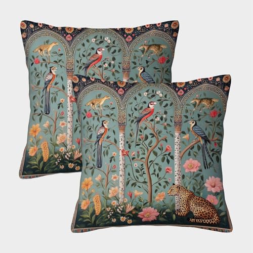 Palacio árabe Funda De Cojín Exotic Pájaros Flores Leopardoos Funda De Almohada 50x50cm 2...