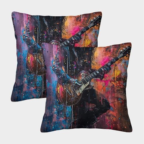 2 fundas de almohada con estampado 3D de guitarra, cojines de jard&iacute;n, supersuaves, decoraci&oacute;n del...