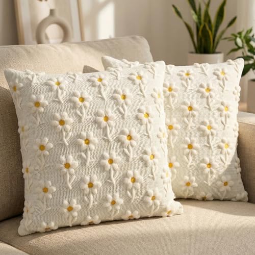 Carttiya 2 Funda Cojin 40x40 de Terciopelo con Flores Chenilla, Elegantes Fundas Cojin Decorativas...