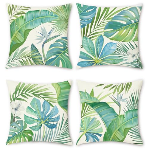 COZZSNUGE Fundas Cojines Hojas Tropicales Poli&eacute;ster Fundas de Almohada Hoja de Palma Verde Monstera...