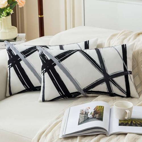 Jayusaror Fundas Cojines Sofa Juego 2 Fundas 30 x 50 Negro Gris Fundas Cojines Decoraci&oacute;n del Hogar...