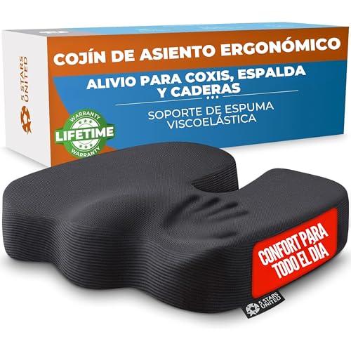5 Star United Coj&iacute;n viscoel&aacute;stico ergon&oacute;mico para coxis y Silla Oficina, Alivio ci&aacute;tica y...