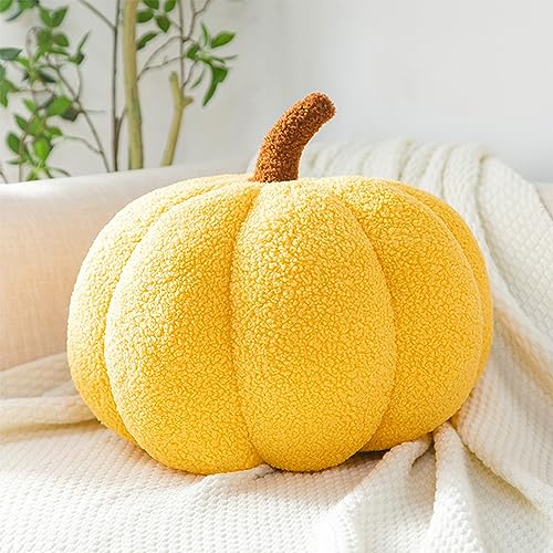 Coj&iacute;n decorativo de calabaza, coj&iacute;n de calabaza de felpa, decoraci&oacute;n de oto&ntilde;o, amarillo,...