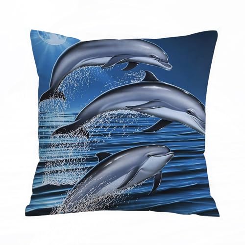 AELKSP Fundas de Coj&iacute;n 50x50 cm,Grupo de Delfines Saltando sobre el Agua al Atardecer,Fundas de...