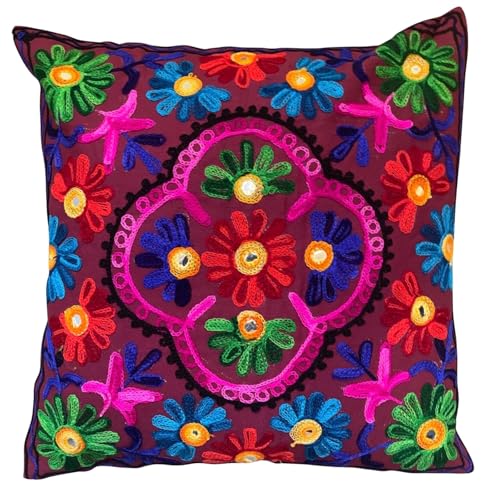 Original Kikan Suzani - Funda de cojín (40 x 40 cm), diseño étnico Indio, Multicolor