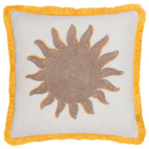 Muebles. Funda de coj&iacute;n con Bordado de Sol - Amarillo - 45x45cm