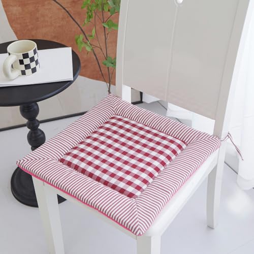 GIBZ Cojines para Silla a Cuadros, Cojín de Asiento con Correas de Fijación, Ideal para Comedor,...