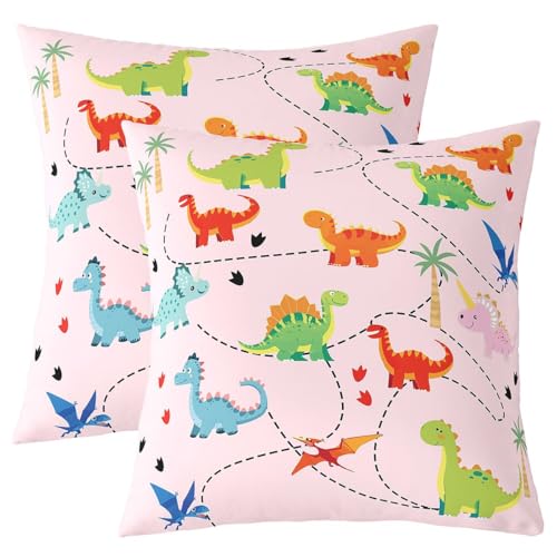 richhome Juego de 2 fundas de coj&iacute;n de dinosaurio de dibujos animados, fundas de coj&iacute;n de...