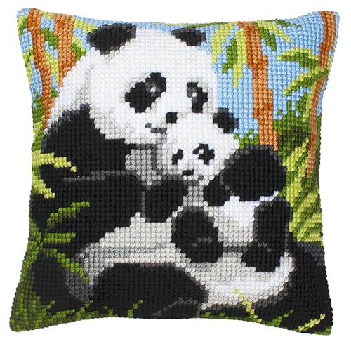 Vervaco Punto De Cruz Kit Cojin Decorativo Familia DE Pandas Manualidades Adultos Decoracion Bordar...