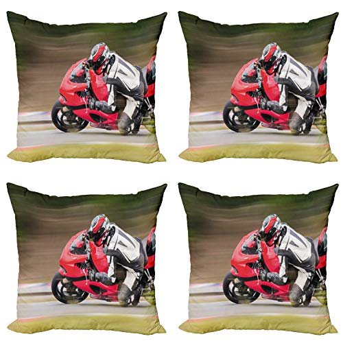 ABAKUHAUS Sala de Adolescentes Set de 4 Fundas para Coj&iacute;n, Moto Race Velocidad, Estampado Digital...