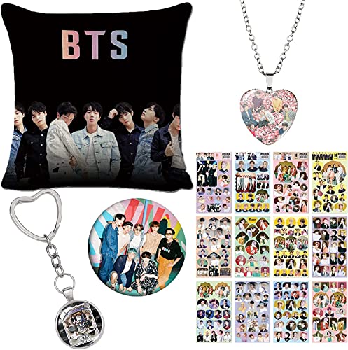 ZPPLD Kpop BTS Merchandise: Funda de almohada, collar, calcomanías, llavero, broche