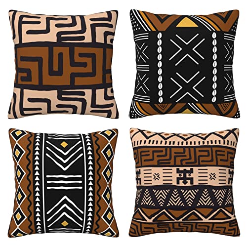LAMOSPY Fundas de almohada africanas de tela de barro de 20 x 20 pulgadas, estilo bohemio, con...