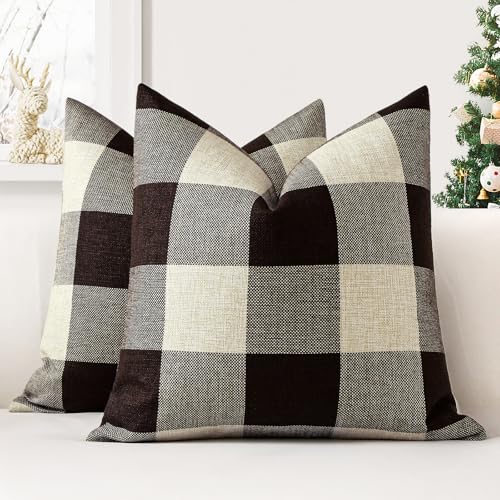 JOTOM Juego de 2 fundas de cojín clásicas a cuadros de 50 x 50 cm, fundas de almohada decorativas...