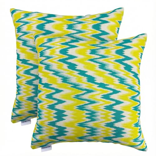 Dananma Juego de 2 fundas de coj&iacute;n estilo Ikat, color amarillo, verde y blanco, 45 x 45 cm
