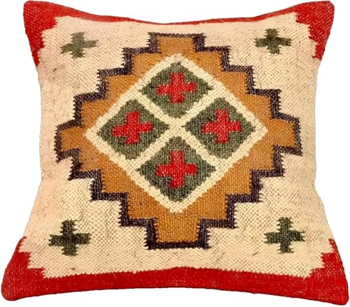 INDACORIFY Funda de Almohada Kilim India de 18.0 x 18.0 in, Funda de coj&iacute;n Decorativa de Yute...