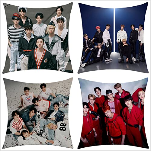 ZHENGGE KPOP Stray Kids 4 Fundas de Almohada de Felpa Corta para ni&ntilde;os, para Regalos, 18 x 18...