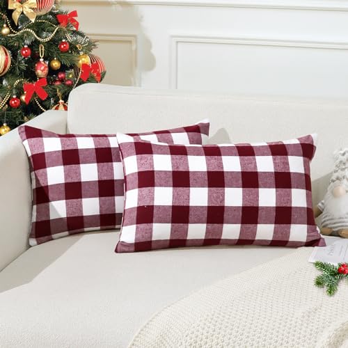 JOTOM Funda de Cojín Cuadros Navidad 30x50 cm Lino Tartán Fundas de Almohada Decorativas para Casa...