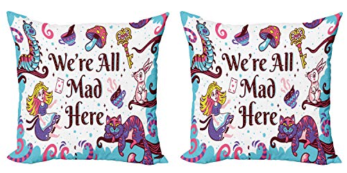 ABAKUHAUS Fantas&iacute;a Set de 2 Fundas para Coj&iacute;n, Alicia en el pa&iacute;s de Las Maravillas, con Estampado...